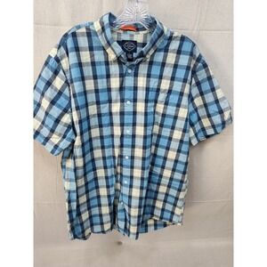 St Johns Bay Comfort Flex Mens Large Blue Plaid Short Sleeve Button Down Shirt